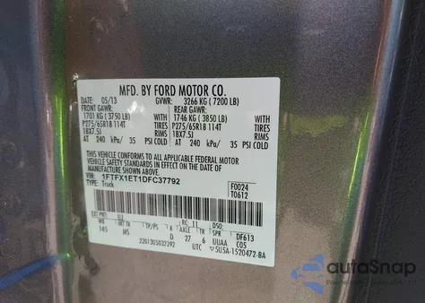 2013 Ford F-150 Xlt из США, поврежденный, VIN 1FTFX1ET1DFC37792